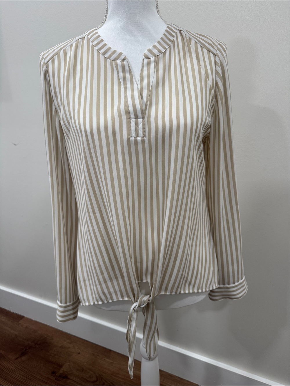 Chico's Beige and White Striped Blouse Size 0